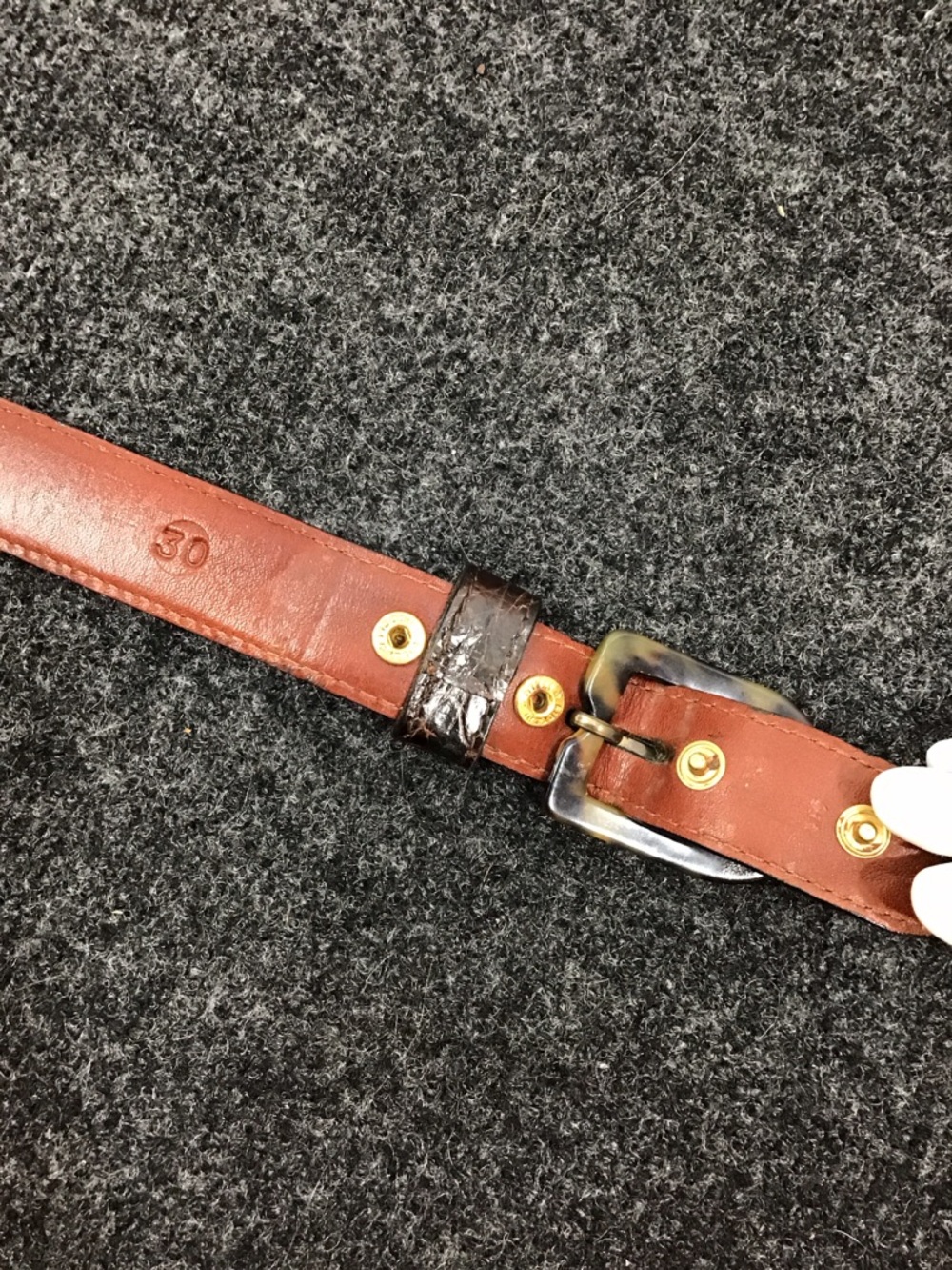Vintage Encueros Dark Brown Crocodile Leather Belt with Tortoiseshell Buckle 30 - Picture 8 of 11